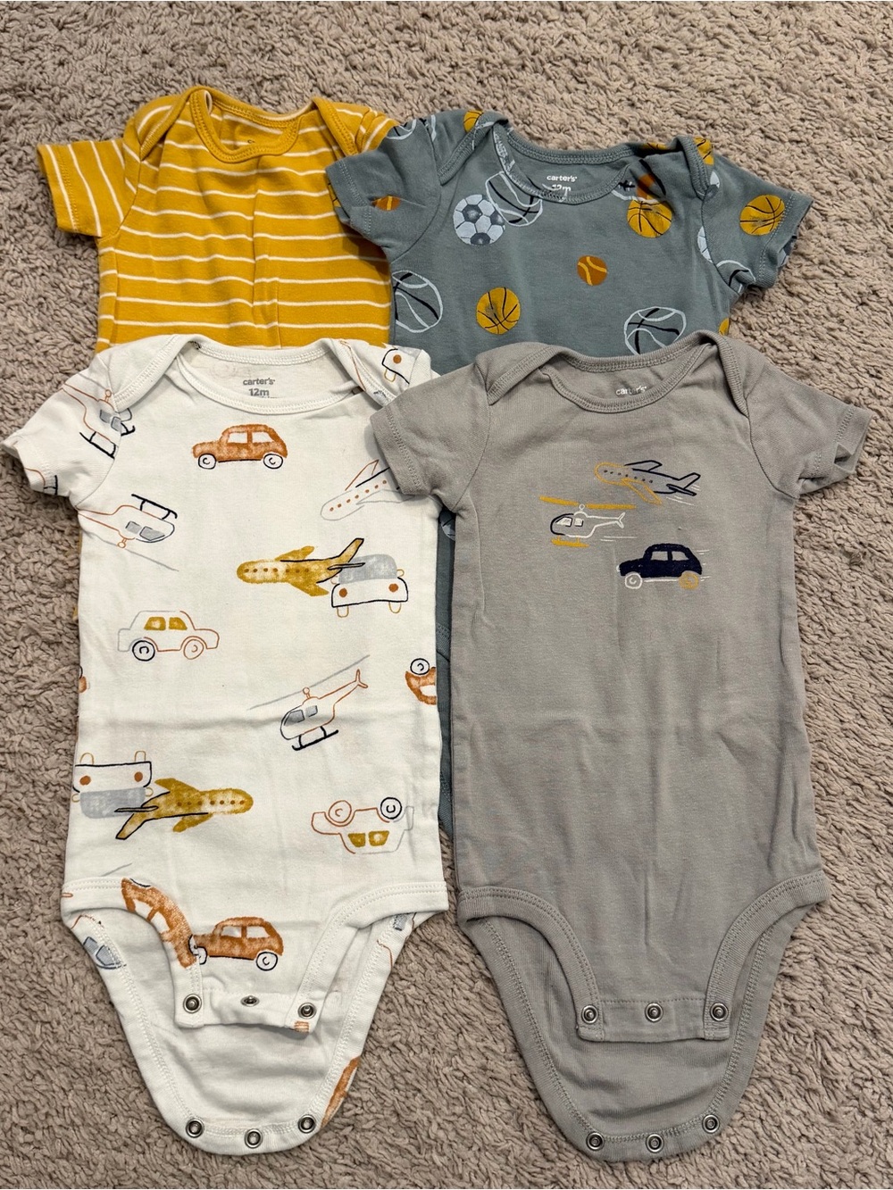 Carter's Baby One-Piece Bodysuit Set - Yellow, Gray, White, Blue Prints